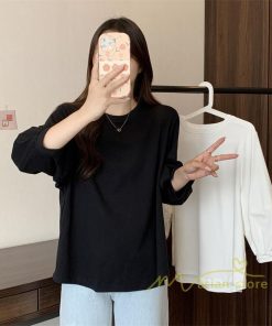 tシャツ・カットソー | 7分袖Tシャツ レディース Tシャツ 夏服 秋物 夏秋物 トップス 夏秋服 パフスリーブ ゆったり 無地 丸首 秋コーデ 春夏秋 可愛い 20代30代 40代50代 夏コーデ