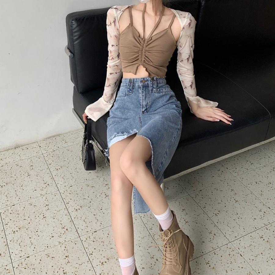 ひざ丈スカート | デニムスカート レディース ダメージ加工