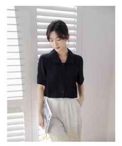 シャツ・ブラウス | トップス ブラウス 半袖 シャツ レディース オフィス フォーマル 白 黒 開襟 二重襟 バブルスリーブ 着痩せ フランス風 仕事服 クラシック 無地 通勤 大人 上品