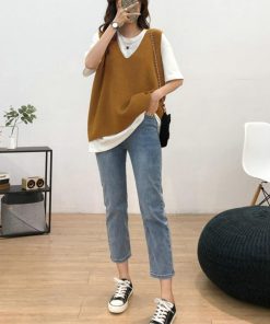 ニット・セーター | リブニットベスト レディース Vネック