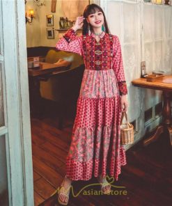 マキシ | ワンピース ロング 着やせ効果抜群 夏秋 長袖 他と被らない 刺繍 上品 きれいめ ロングワンピース マキシワンピ 舞台 演出 パーティー ダンス