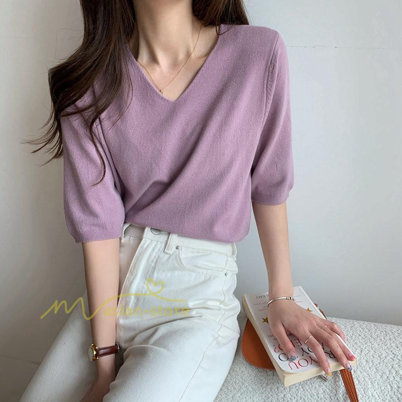 tシャツ・カットソー | Tシャツ レディース 半袖 トップス カジュアル Tシャツ 大きい ゆるTシャツ ゆるカットソー Vネック 20代30代40代50代 上品 上品 お出かけ 通勤通学 着回し