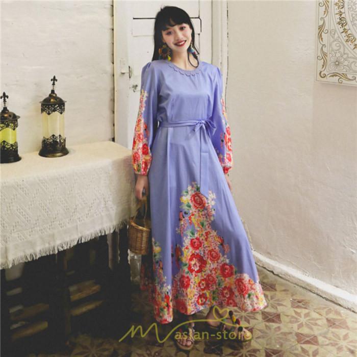 マキシ | ワンピース 長袖 夏 秋 レディース シフォン きれいめ ロング リゾート 体型カバー イベント デート 女子会 エスニック風 旅行 楽ちん 外出 ジャーニー