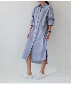 シャツ・ブラウス | 秋服　レディース　秋　ファッション　ロングシャツ ワンピース シャツワンピース ロングワンピース 長袖 20代30代 ゆったり ストライプ 体型カバー