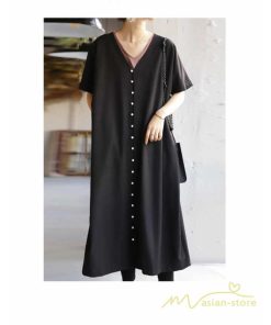 マキシ | ワンピース 五分袖 ロングワンピース レディース 秋物 夏 羽織り ゆったり 大きめ ポケット Aラインワンピース 30代40代50代 無地 可愛い 落ち感 Vネック 大人