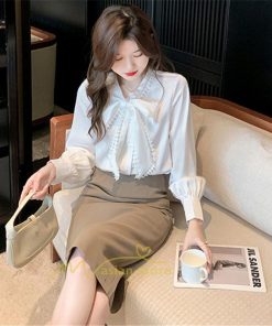 シャツ・ブラウス | ボウタイ リボン ブラウス シャツ リボンシャツ レディース 長袖 白 トップス 無地 大人 女性 ビジネス 入学式 卒業式 ママ 着回し 通勤 通学 カジュアル