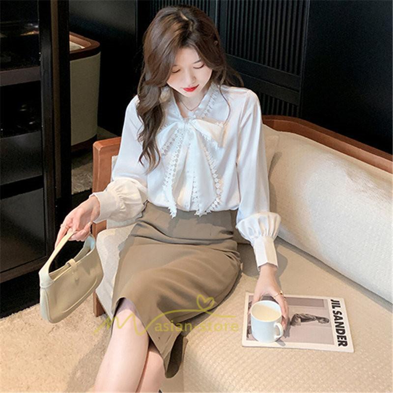 シャツ・ブラウス | ボウタイ リボン ブラウス シャツ リボンシャツ レディース 長袖 白 トップス 無地 大人 女性 ビジネス 入学式 卒業式 ママ 着回し 通勤 通学 カジュアル