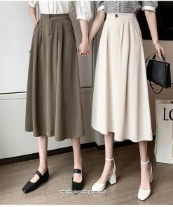 スカート | ロングAラインミモレ丈 フリル高見え ハイウエスト 秋冬 無地 ゆったり キレイめ 通勤 お出かけ デート 通学 着痩せ