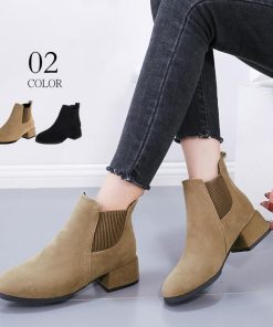 パンプス | サイドゴア レディース ローヒール靴 スエード 太ヒール ショートブーツ ブーティー 歩きやすい