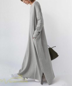 マキシ | ワンピース 長袖 無地 Tシャツワンピース レディース 着痩せ ゆったり マキシワンピ Vネック カジュアル 体型カバー Aラインワンピース 秋 フレア カジュアル