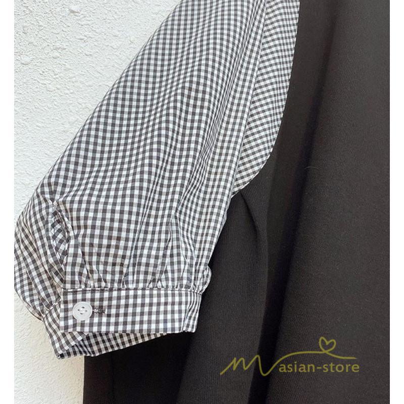 tシャツ・カットソー | 長袖ブラウス レディース Tシャツ 秋物 切替ブラウス 切替Tシャツ トップス 七分袖 長袖 夏秋物 ドッキングTシャツ 20代30代 長袖Tシャツ ドッキングブラウス