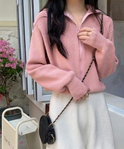 カーディガン | ジップアップニットブルゾン 韓国風 秋冬