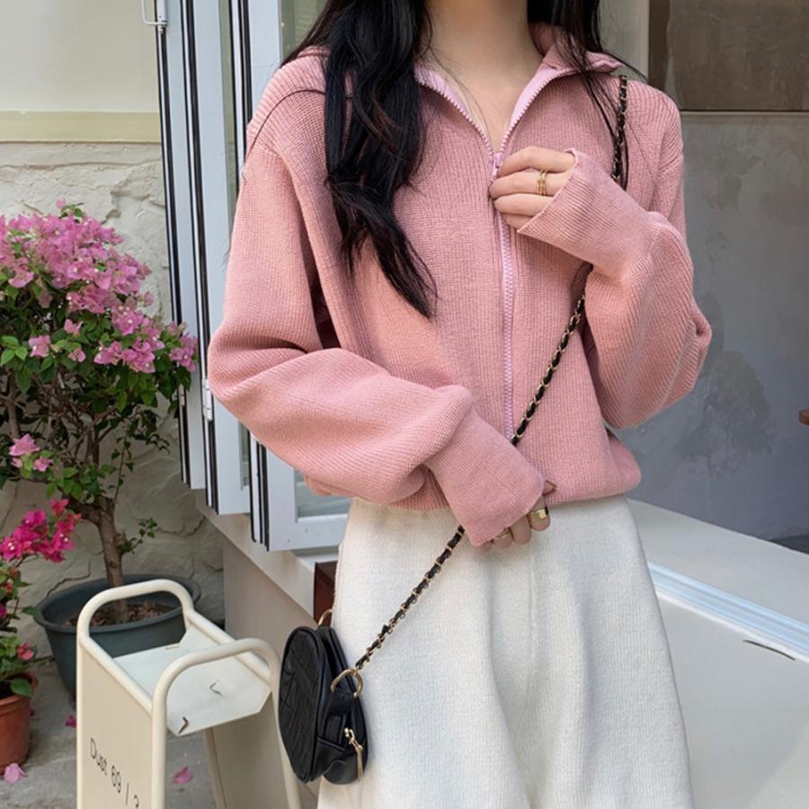 カーディガン | ジップアップニットブルゾン 韓国風 秋冬