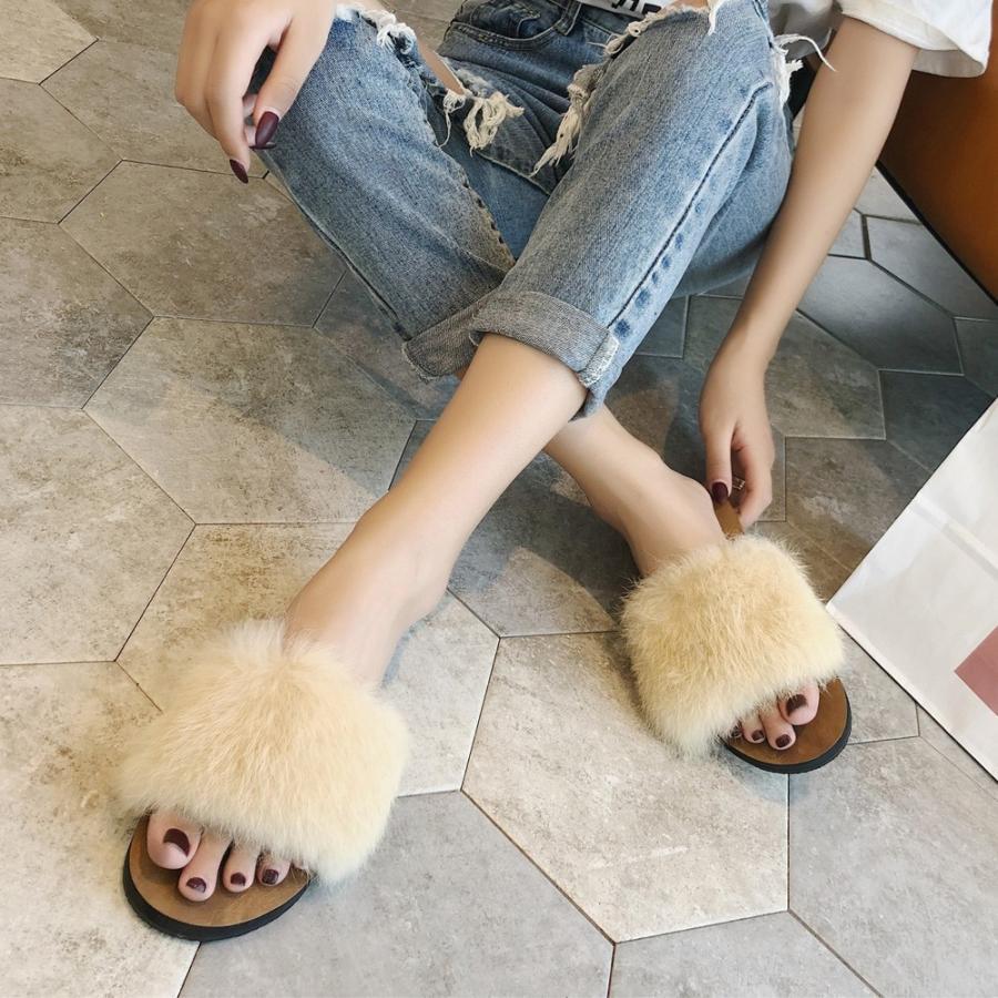 サンダル | ファーレディースミュール ぺたんこ スリッパ 韓国