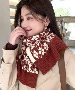 マフラー | アーガイル柄 ニットレトロ風