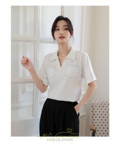 シャツ・ブラウス | シャツ ブラウス レディース 半袖 白 オフィス ビジネス 事務服 制服 リクルート おしゃれ 無地 開襟 日常 柔らかい 胸ポケット フランス風 夏コーデ お出かけ
