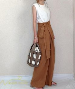 ワイドパンツ | レディース ガウチョパンツ 無地 ロングパンツ 着痩せ 体型カバー カジュアル パンツ おしゃれ 蝶結び かわいい ハイウエスト ゆったり 韓国風