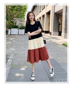 ミディアム | フレアワンピース 半袖 夏物 レディース ロングワンピース ミモレ丈 ギャザー Aラインワンピース 揺れる 大人 切り替え 20代30代 可愛い