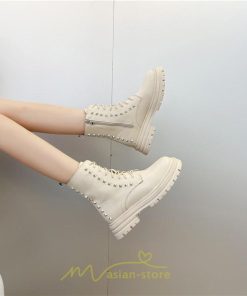 ショートブーツ | ブーツ レディース トレンド ミドル 厚底 袴ブーツ 黒 レースアップ 編み上げ オフホワイト 通勤 オフィス 疲れにくい 歩きやすい あったか 通学