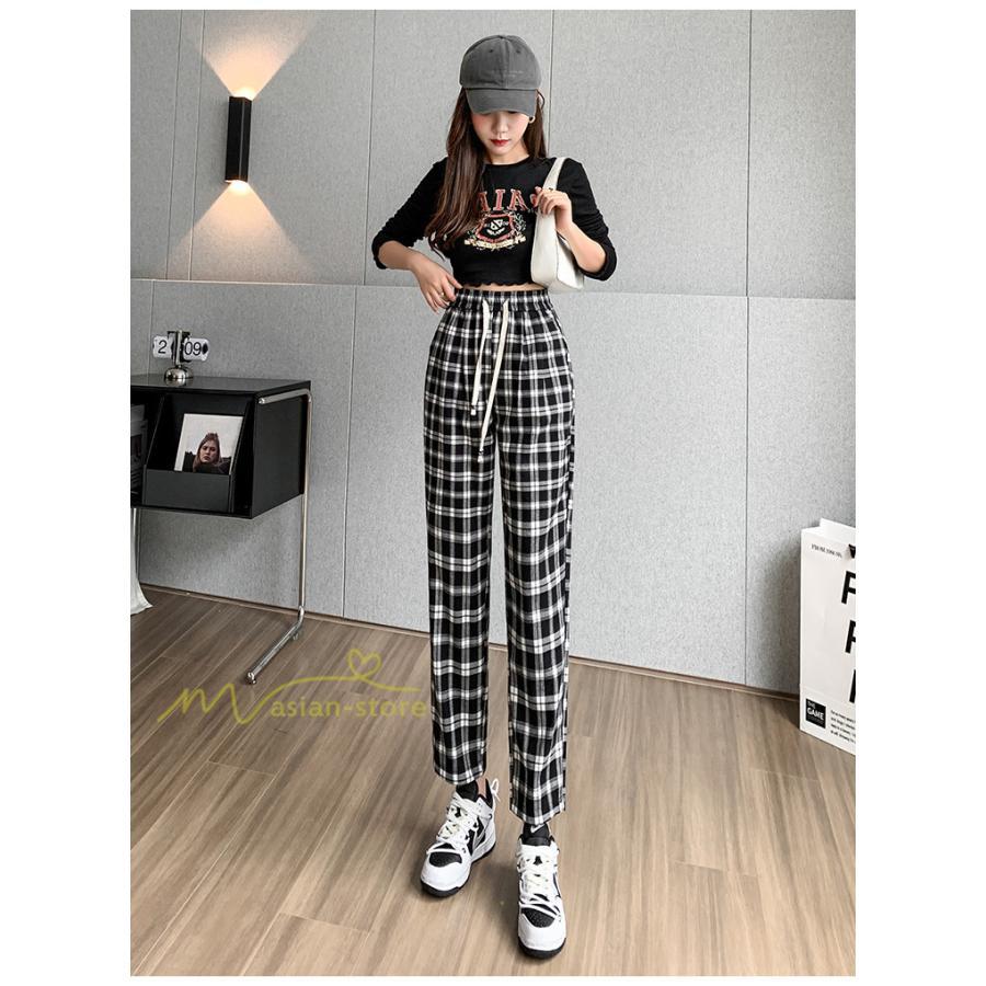 ワイドパンツ | レディース パンツ ゆったり 秋冬 コーデ カジュアル チェック柄 20代 30代 着痩せ 体型カバーロング丈 お出かけ ウエストゴム 50代 40代