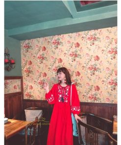 マキシ | マキシワンピース レディース ワンピース ドレス マキシ丈ワンピース 通勤 結婚式 夏服 体型カバー 刺繍 Vネック 長袖 きれいめ 秋ワンピース 人気 カジュアル