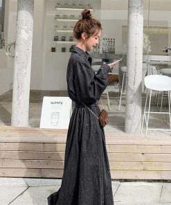 マキシ | ワンピース デニムワンピース 長袖 シャツワンピース デニムシャツ ジャケット 前開き 無地 Aラインワンピ ロングワンピ 可愛い 20代30代40代 ワンピ スリム