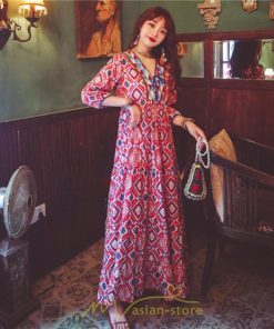 マキシ | ワンピース 個性的 ロングワンピース マキシワンピース エスニック 幾何学柄 リゾート ワンピ カジュアル 春夏 20代30代40代50代 ゆったり 大人 体型カバー