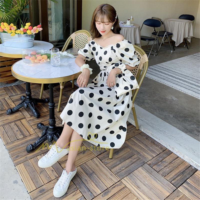 マキシ | ワンピース レディース チュニック 半袖 楽ちん 大きいサイズ 体型カバー ドット柄 カジュアル お出かけ ファッション 着痩せ 20代30代40代 エレガント 夏物