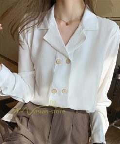 シャツ・ブラウス | ブラウス レディース 長袖ブラウス 春秋 オフィスブラウス 白vネック オシャレブラウス シフォントップス 韓国風 大人 上品 通勤OL ゆったりシャツ 50代 40代