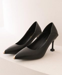 パンプス | ポインテッドトゥピンヒール 紐なし スリップオン ミドルヒール 黒 柔らか 滑り止めソール シューズ 30代40代 レディース 靴 オフィス