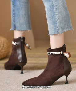 ブーツ | ブーティ ショート レディース ピンヒール 痛くない ファスナー 疲れない 歩きやすい 暖かい 秋冬 飾り 外出 お出かけ デート 女子会 二次会