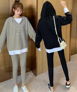 パーカ | レギンス レディース ルームウェアセット 部屋着 レイヤード風 セットアップ カジュアル 重ね着風 2点セット パーカー