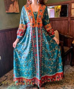 マキシ | ロングワンピース 九分袖 夏ワンピース 秋新作 Aラインワンピース マキシワンピース 刺繍 花柄 プリント 切り替え 旅行 舞台 ダンス 30代40代 可愛い ワンピース