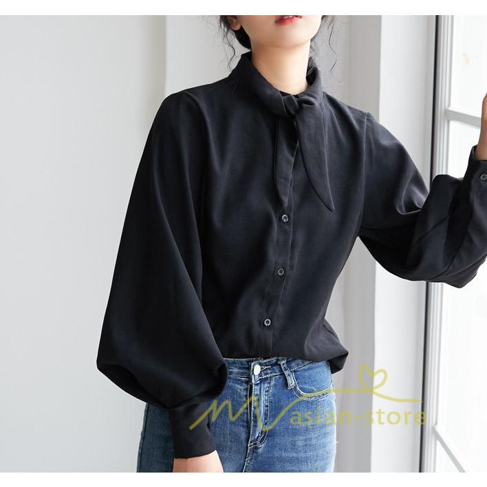 在庫ある | 短納期シフォンブラウスレディース パフスリーブシャツ ビジネスブラウストップス オフィスフォーマルシャツブラウス 薄手 春夏衣装 通学通勤 着痩せ OL 無地