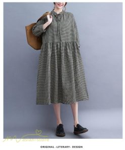 ミディアム | ワンピース ゆるワンピース レディース チェック柄 ゆったり 秋コーデ 着痩せ 体型カバー 可愛い 長袖ワンピース 大きいサイズ ポケット ひざ丈