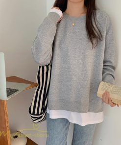 パーカー | 重ね着トレーナー レディース 長袖 トップス カジュアル スウェット 重ね着風 チュニック 体型カバー カットソー ゆったり カジュアル プルオーバー トレーナー