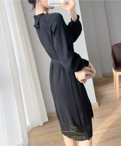 ニットワンピース | シンプル 秋冬 ベーシック 無地 膝丈 ミディアム丈 着痩せ スリット お出かけ 旅行 デート 送料無料 20代30代40代50代 女子会