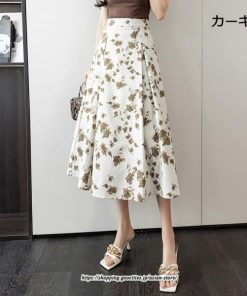 スカート | レディース ロングハイウエスト Aライン 花柄 秋 冬 ボトムス カジュアル 大人 可愛い お出かけ デイリー フェミニン おしゃれ きれいめ