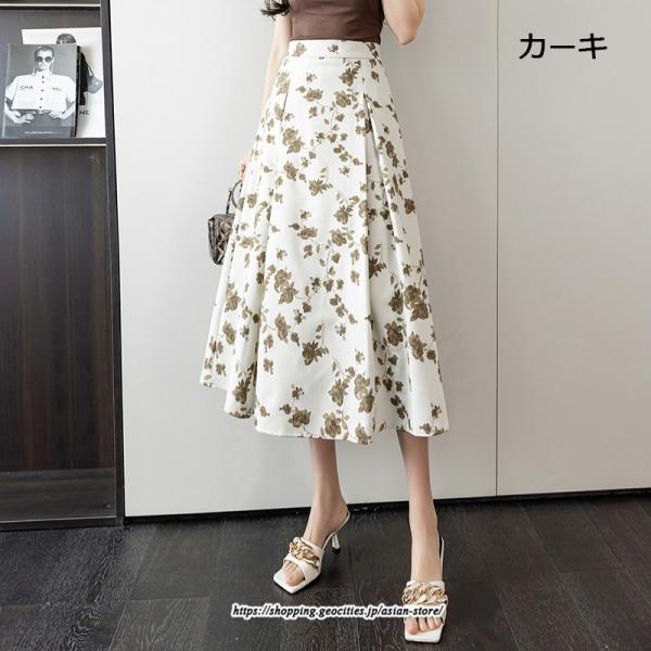 スカート | レディース ロングハイウエスト Aライン 花柄 秋 冬 ボトムス カジュアル 大人 可愛い お出かけ デイリー フェミニン おしゃれ きれいめ