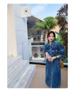 マキシ | デニムワンピース 秋 レディース ジャケット 羽織り ワンピース 長袖 腰着痩せ 女性美シルエット デニム 30代40代50代 ロング丈 オフィス 無地 秋コーデ