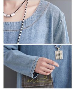 デニムワンピース | ワンピース デニム レディース 40代 ロング チュニック 長袖 ゆったり 大きいサイズ 体型カバー マタニティ お出かけ ポケット 秋 春