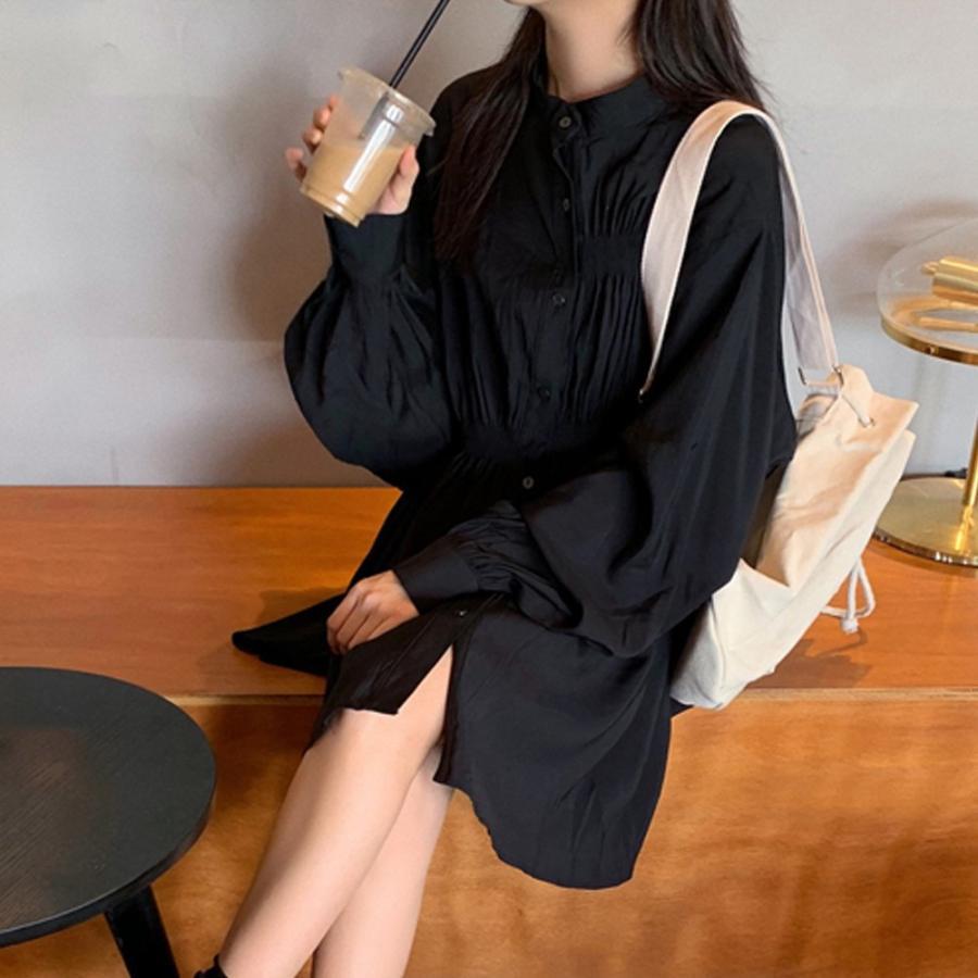 シャツ・ブラウス | レディース 春夏長袖 チュニックワンピ シャツブラウス 白 シャツワンピース ウエストマーク ミニワンピース