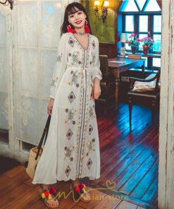 マキシ | ワンピース 長袖 レディース ロング丈 マキシ丈 綿麻 コットン リネン Aライン ゆったり 体型カバー 大人 可愛い 海外旅行 秋 夏 エスニック ナチュラル 春