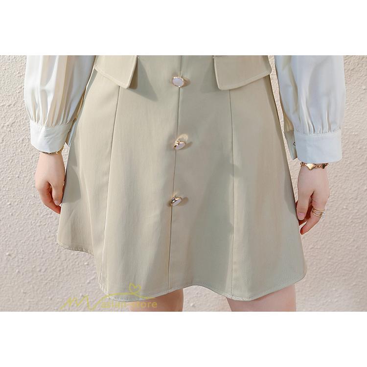 ミニ丈 | 切り替えワンピース 秋 レディース フェイク レイヤード風 ミニワンピース 膝上丈 Aラインワンピース オフィス 可愛い フォーマル エレガント シャツカラー 大人