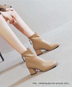 ショートブーツ | レディース 春秋ブーツ スクエアトゥ ブーツ チャンキーヒール 太ヒール 後ろファスナー 靴 通学通勤 シューズ 大人 黒ブーツ ミドルヒール