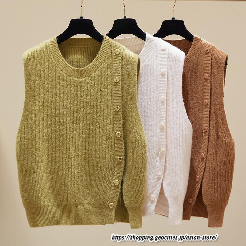 ベスト | ニットレディース トップス Uネック タンクトップ ノースリーブ 袖なし インナー ニット 女ニット セーター 20代30代 レイヤード風 重ね着風