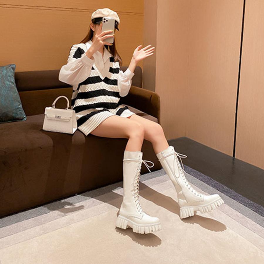 ニーハイブーツ | ロングブーツ レディース レースアップ靴