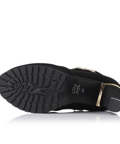 ショートブーツ | スエードブーツ レディース 切替 レース ラウンドトゥ 厚底シューズ チャンキーヒール 太ヒール 厚底 ミドルヒール サイドファスナー 黒