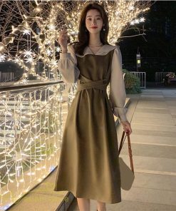 ミディアム | ワンピース 春 秋 ハイウエスト レディース 長袖 Aラインワンピース 通勤 通学 お出かけ 大人 上品 長袖ワンピース 通学 シンプル 通勤 切り替え 無地 大人