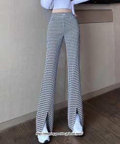 チノ・テーパード・ジョガー・スキニーパン | パンツ レディース フレアパンツ ロングパンツ 千鳥格柄 スリット カジュアル ハイウエスト ワイドパンツ トレンド おしゃれ 送料無料 楽ちん お出かけ かわいい